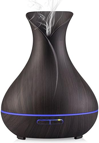Essential Oil Diffuser 400ml - Dark Woodgrain Aroma Humidifier with 7 Color LED Lights - Aromatherapy Diffuser Ultrasonic Whisper Quiet Cool Mist - Auto Shut Off for Home or Office - PBA Free