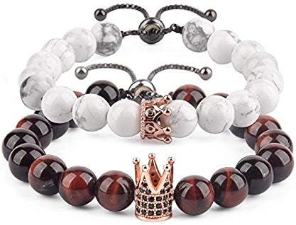 Distance Bracelets with Jewellery Bag & Meaning Card | Strong Elastic | Friends Relationship Couples His Hers Black Agate Onyx White Howlite