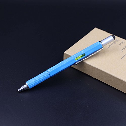 6 in 1 Multitool Pen with Gift Box - Includes 1 Ballpoint Pen, Universal Stylus Pen, Ruler,Flat and Phillips Screwdriver Bit, Level Gauge - The Perfect Multi-Function Gadget (Sky blue)