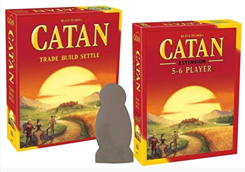 Catan 5th Edition Board Game with 5-6 Player Extension and Robber Window Sticker Bundle