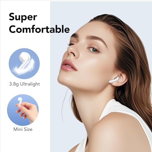 Wireless Earbuds, Bluetooth 5.4 Headphones, HiFi Stereo with 4 ENC Noise Cancellation in-Ear Bluetooth Earbuds, 50H Playback, LED Display, Touch Control, IPX7 Waterproof Ear Buds, White