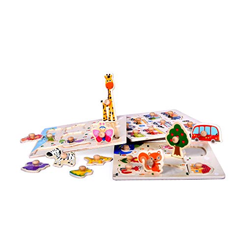 Wenini 9 Piece Wooden Animal Puzzle Toys, Jigsaw Early Learning Baby Kids Educational Toys (C)