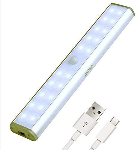 OtinlaiUnder Cabinet Lighting 20 LED Motion Sensor Lights USB Rechargeable LED Lights Night Lights Wardrobe Lighting Stairs Lights Battery Led Cabinet Lights Wireless Stick on Lights Silver
