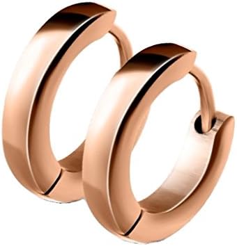 Pair of Small Plain Dome Hoop/Huggie Stainless Steel Earrings(Choose Color) (Rose Gold)