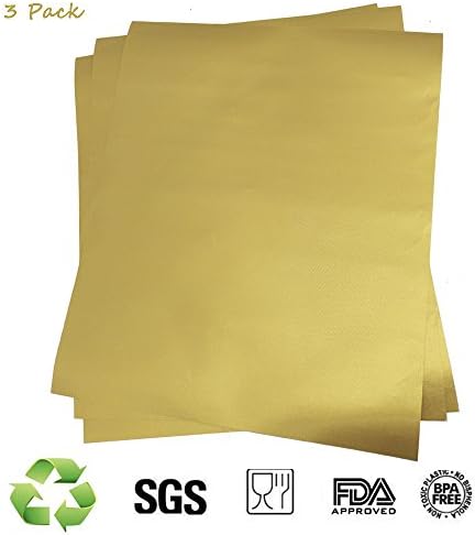 Gold BBQ Grill Mat, Cooking &amp; Baking Mats, 3-in-1 Non Stick Grill Mats –No Safety Issues Easy to Clean, Reusable and Heavy Duty - 16 x13 inches (3 Packs)
