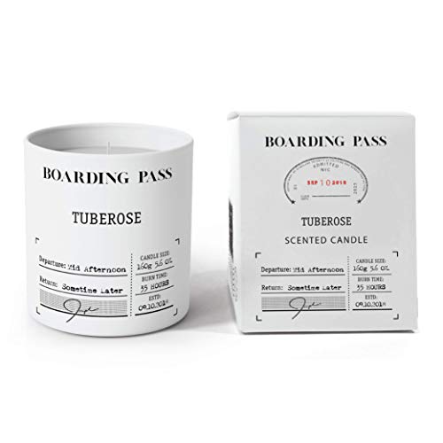 Boarding Pass Soy Candle, Burn in The Afternoon, Tuberose Gardenia Orange Blossom Cedar Wood Scented Candle, White, 5.6oz