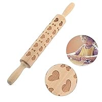 Elegantday Wood Rolling Pin Carved Letters Embossed Laser Rolling Stick for Fondant Cake Dough Biscuit Baking Cookies Kitchen Tool Valentines Day（Big Heart）