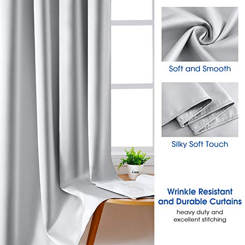 HOMEIDEAS 2 Panels Faux Silk Curtains for Nursery Greyish White