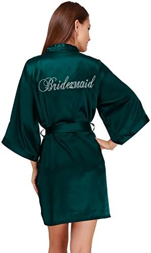 GoldOath Women's Pure Color Short Kimono Emulation Silk Robe for Bridesmaid and Bride Satin Robe
