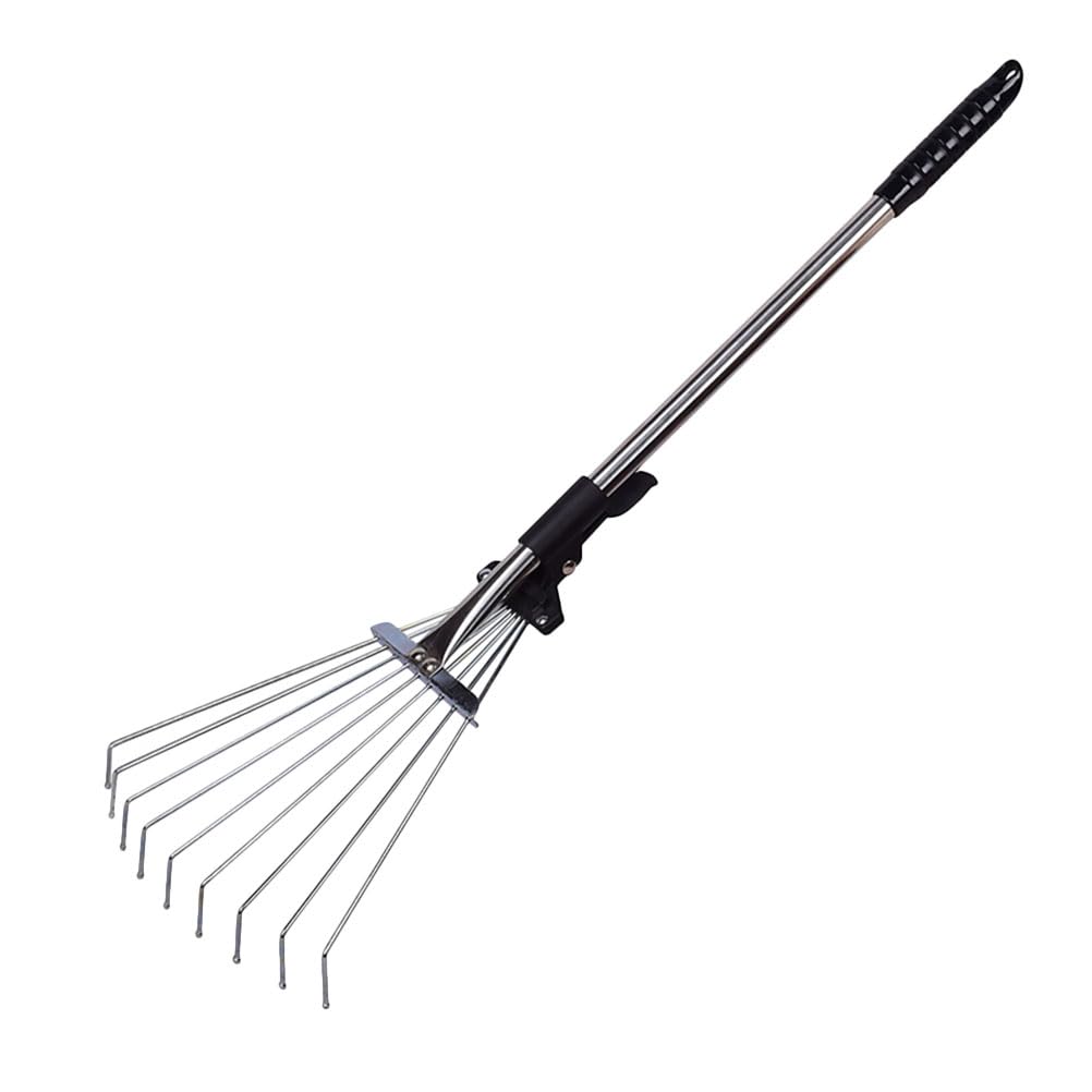 Tomaibaby Garden Rake: 22-30 Inch Adjustable Leaf Rake with Ergonomic Handle - Telescopic Metal Rakes for Leaves Lawns Artificial Grass Yard Clean up Tool