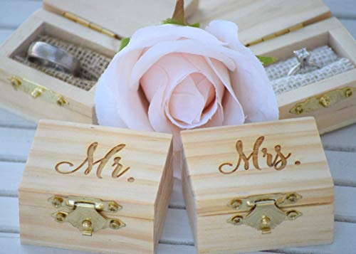 Mr and Mrs Ring Box Pillow Set Engraved Wedding Ring Box Wooden Ring Box Wedding Gift Ring Bearer Box Wooden Box Bridal Shower Gift - Thumbnail 4