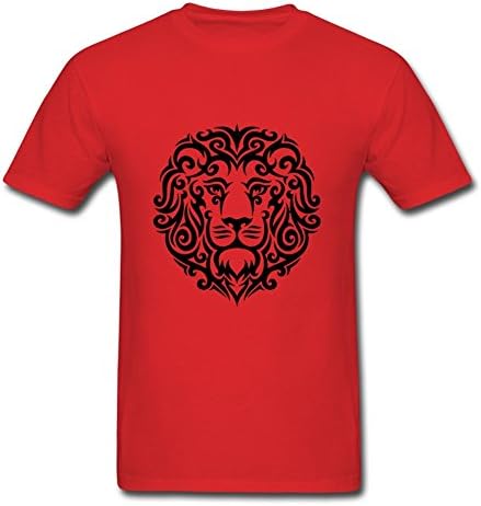 Tribal Tattoo Lion Animal Head Painting Round-collar : Large Menshort Sleeves Red- Made In Good Quality.