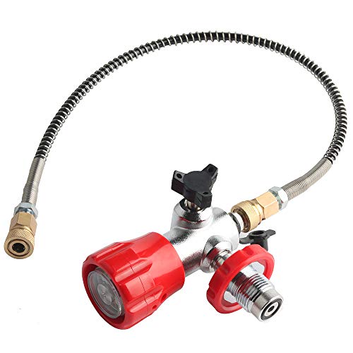 IORMAN 300bar / 4500psi PCP Paintball Fill Station, G 5/8 Male Thread, 8mm Quick Disconnet Adapter, DIN Type Valve Gauge & Hose Charging System (Red)