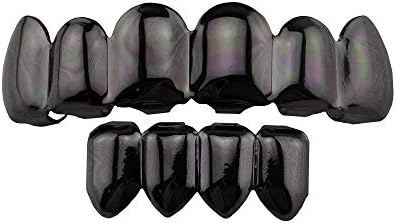 Maybesky Rhinestones Tooth Grills Gold 6 Top And 4 Bottom Grills Set Shiny Hip Hop Teeth Grills Plated Gold Grills for Mouth (Color : Gun black)