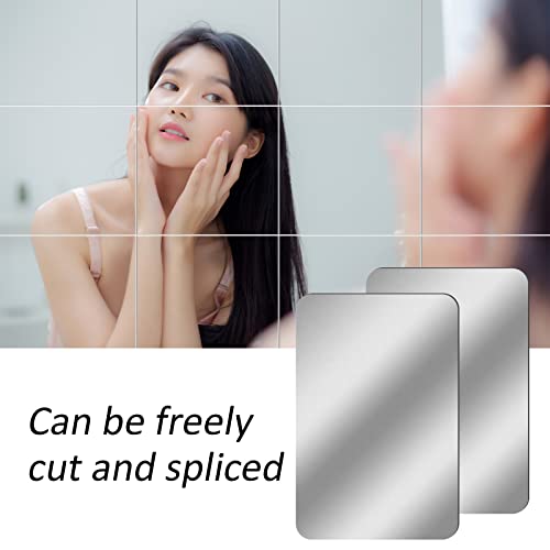BBTO 10 Pieces Self Adhesive Mirror Tiles Wall Cut to Size Mirror Stickers Flexible Non Glass