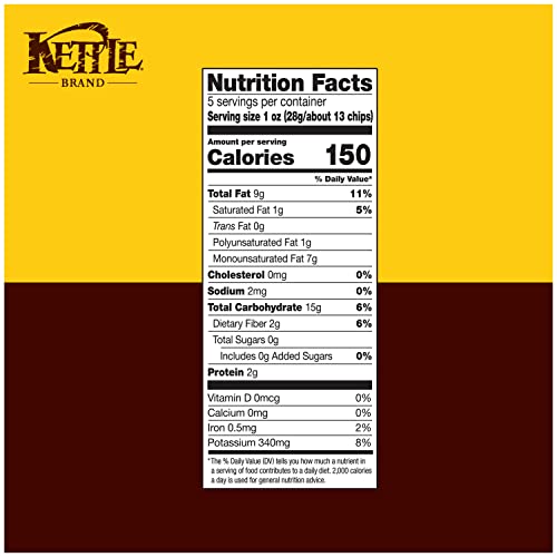 Kettle Brand Potato Chips, Unsalted Kettle Chips, 5 Oz (Pack of 15