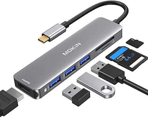 USB C to HDMI Adapter, 6 IN 1 MacBook Pro Adapter USB C Hub 4K@60Hz for MacBook Pro 2020-2016, MacBook Air 2020-2018, Ipad Pro 2020, Surface Pro 7, Dell XPS, USB C to 4K HDMI, SD/TF and 3 USB