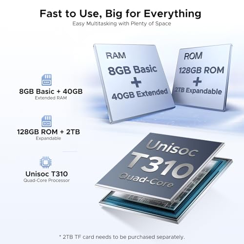 P10 10 Inch Android 16 Tablet with Gemini AI, 48GB+128GB/TF 2TB, 7000mAh, Quad-Core Processor, 90Hz, 5+8MP/Dual Speakers/3.5mm Headphone Jack/Face Unlock/Widevine L1, Tablet with Keyboard & Pen, Blue
