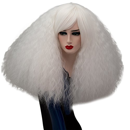YOURWIGS White Fluffy Cosplay Wigs Short Curly Wig Halloween Costume