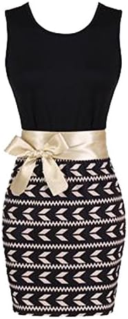 Agoodic Womens Slim Bowknot Stripe Bottoming Sex Dress xl As picture