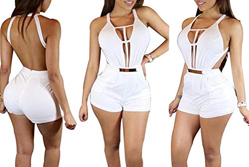 MAXIMGR Women Sexy Deep V-Neck Hollow Out Short Romper Jumpsuit Party Club Outfit