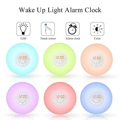 Sunba Youth Wake Up Light, Sunrise Alarm Clock Radio with 7 Color Night Light, 6 Nature Sounds, and FM Radio for Bedside Lamp