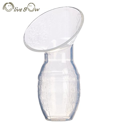 Breastfeeding Pump by Olive Bow - Manual Breast Milk Pump for Hands Free & Gentle Suction - Lid Included - 100% Food Grade Silicone