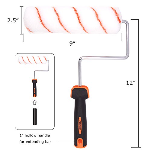 Finder Premium 9 inch Paint Roller Brush Kit 8 pcs Home Painting Supplies include House Painting Tray, Roller Frame, Paint Roller Covers and Paint Brushe, Interior Paint Brushes