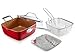 Gotham Steel Titanium Ceramic 9.5” Non-Stick Copper Deep Square Frying & Cooking Pan With Lid, Frying Basket, Steamer Tray, 4 Piece Set - Red