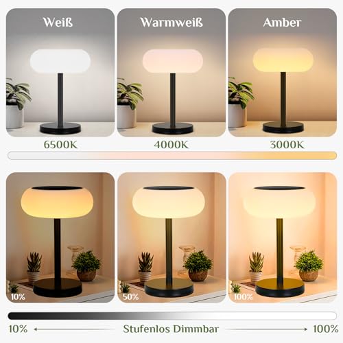 Rosnek Wireless LED Solar Table Lamp, 4000mAh Battery, 3 Color Modes & Continuous Dimming, IP65 Waterproof with Remote Control, USB-C Charging & Solar Power (Pack of 2)
