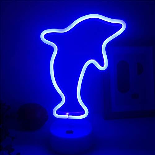 Qunlight Neon Night Light Dolphin Shaped with Blue Lamp USB & Battery Powered No Heat Table Lamp, Decoration for Wedding Sign, Birthday Party,Kids Room, Living Room,Bedroom,or Bar(Dolphin)