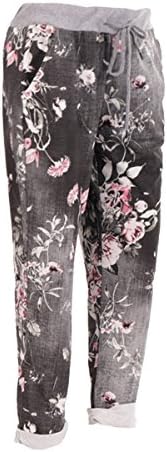 New Italian Ladies Floral Mix Elastic Waist Cotton Summer Trouser Jogger One Size Fits 10-14