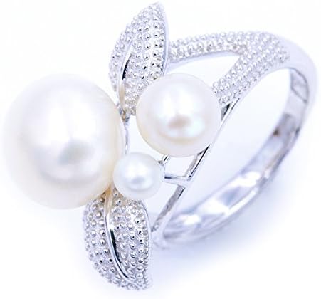 SWHITE 925 Sterling Silver AAA Quality White 8mm Freshwater Cultured Pearl Ring (Size 8)