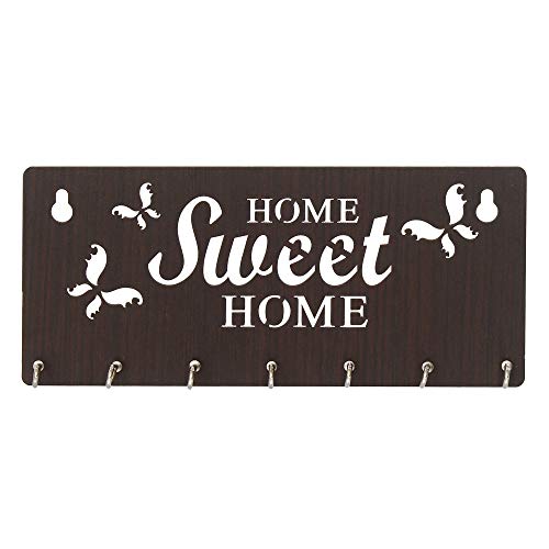 CAPIO ART MDF Wood Wall Mounted Home Sweet Home Design Key Holders for Wall Decor Wooden Hanger Stylish Hook Stand Key Organizer for Home Decor and Office Décor – Walnut Finish