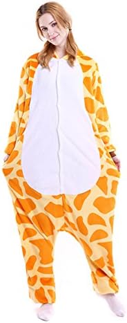 Unisex Adult Animal Cosplay Pajamas Onesie Halloween Role Play Flannel Pajamas (Medium, Giraffe)