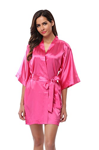 Vogue Bridal Women's Solid Color Short Kimono Robe, Rose 3XL