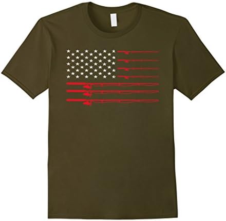Mens Fishing Rod T Shirt American USA Flag - Fisherman Gift Idea XL Olive