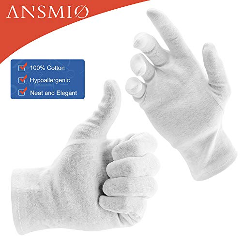 ANSMIO 12 Pairs Cotton Gloves, White Gloves for Dry Hands, Cotton