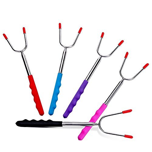 Marshmallow Roasting Sticks, 5 Premium Telescoping Stainless Steel Grilling Forks, 33.5 Inches Extendable Hot Dog Forks Smores Skewers For Outdoor Cookware, BBQ & Campfire (Set Of 5)
