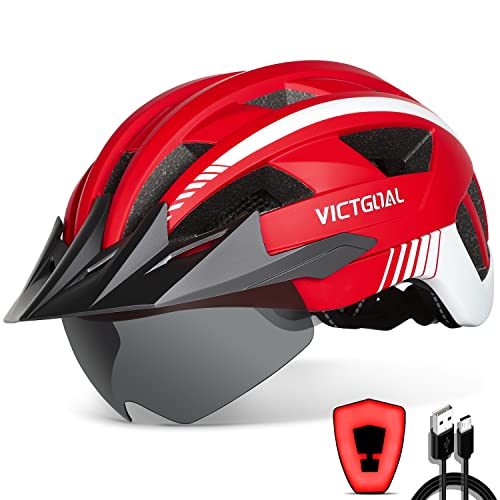 VICTGOAL Fahrradhelm Herren Damen mit Visier, USB Rücklicht, Magnetbrille