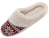 HomeTop Women's Faux Cashmere Knitted Fleece Lined Slip-On Memory Foam Clog Slippers Indoor/Outdoor