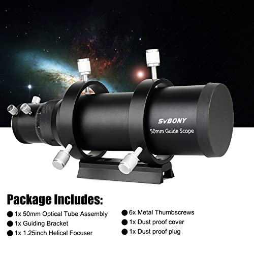Svbony SV106 Guide Telescope, Full Coated Viewfinder and Helical Focal Ratio, 50mm F4 Focal Ratio to Guide Star Search, Compatible with ZWO QHY Auto Guide Camera