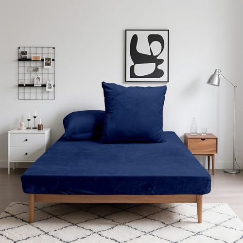 Mixibaby Flanell-Spannbettlaken Winter Microfaser Extra Weich &Amp; Warm Beidseitig Angeraut 30 Cm Steghöhe, 360°-Gummizug, Pillingarm &Amp; Pflegeleicht, Größe:90 X 200 Cm, Farbe:dunkelblau