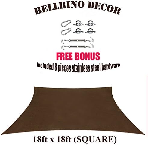 BELLRINO DECOR " Thick and Strong " Sun Shade Sail Square 18 X 18 FEET, BROWN