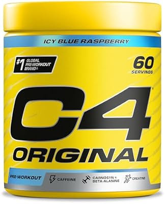C4 Original - Suplemento Pré-Treino em Pó - Framboesa Azul | Bebida energética pré-treino | 150 mg Cafeína + Beta Alanina + Creatina Monohidratada | 60 porções