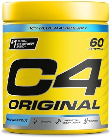 C4 Original - Suplemento en polvo para preentrenamiento - Frambuesa azul | Bebida energética para antes de entrenar | 150 mg de cafeína + beta alanina + monohidrato de creatina | 60 raciones