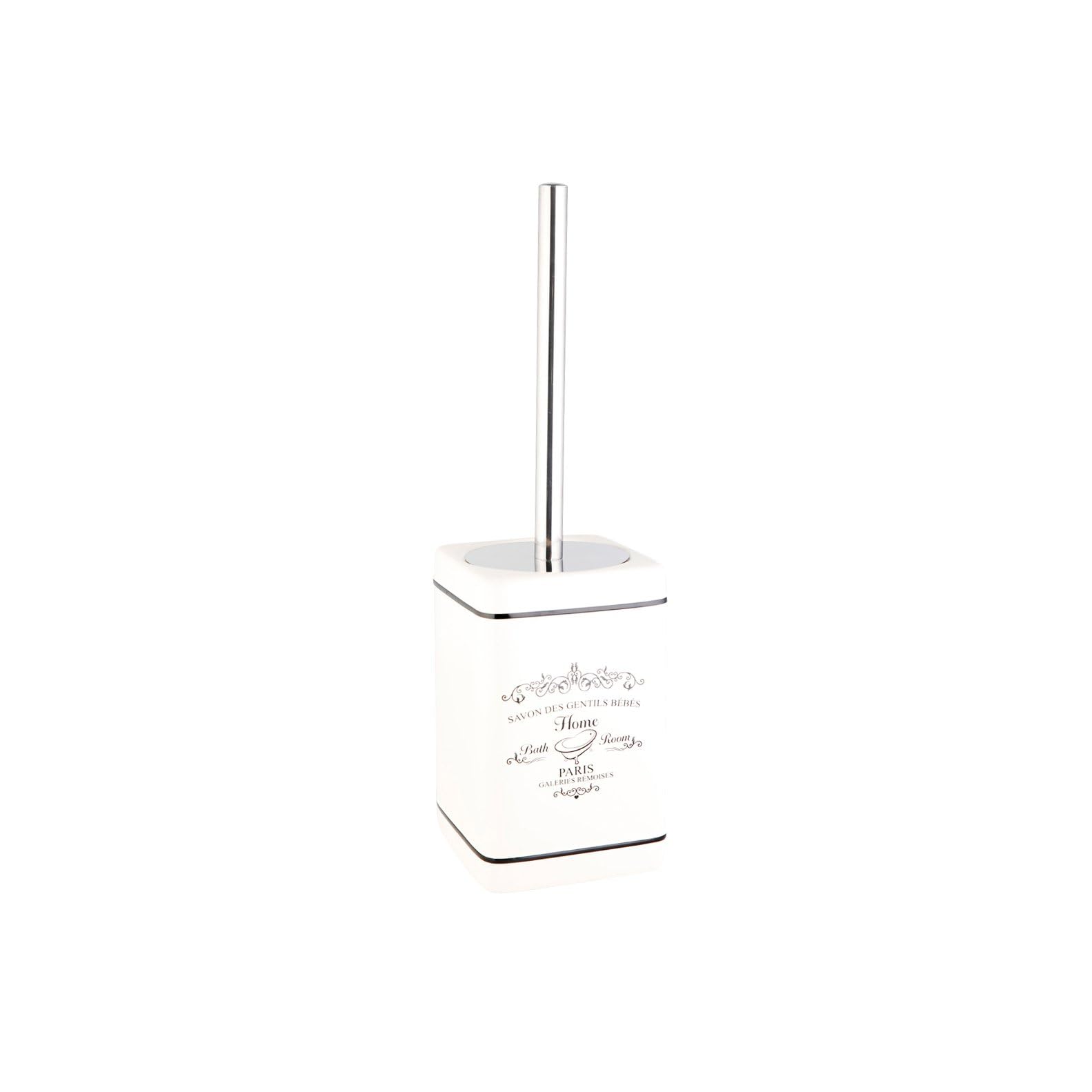'Axentia Lisbon Bathroom Toilet Accessories Toilet Brush and Holder Ceramic and Metal Cleaning Brush & Holder Bathroom Accessories Container with Front Print, approx. 10.5 x 10.5 x 37 cm – Antique White