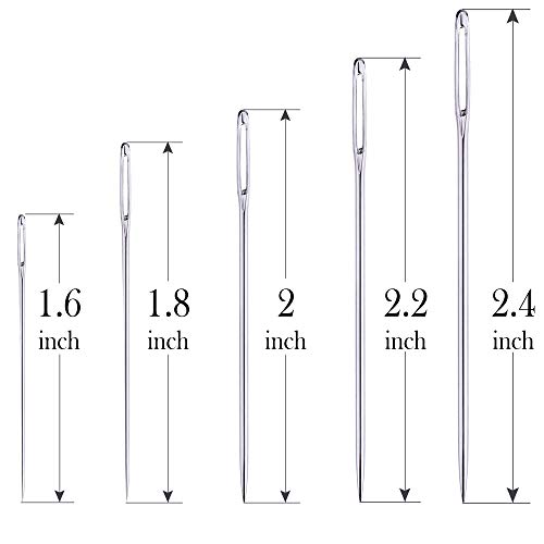 25 Large Eye Stitching Needles - 5 Sizes Big Eye Hand Sewing Needles in Clear Storage Tube