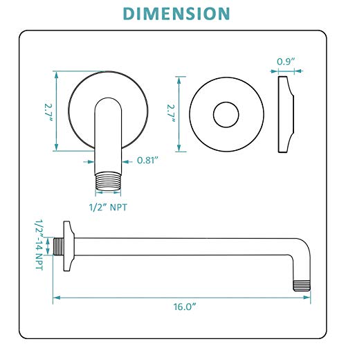 BESTILL 16 Inch LShaped Shower Head Extension Arm, Shower Arm and