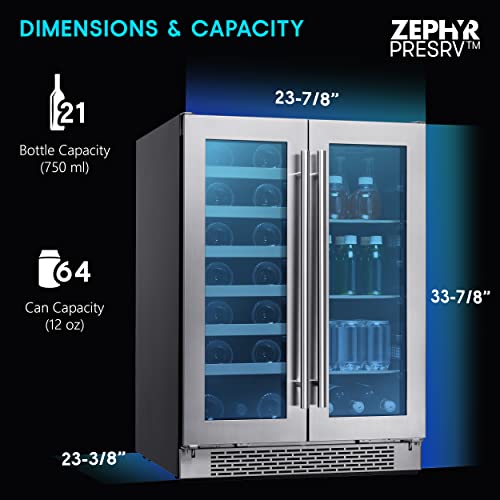 Zephyr Presrv 24'' Wine Fridge & Beverage Refrigerator Dual Zone Under